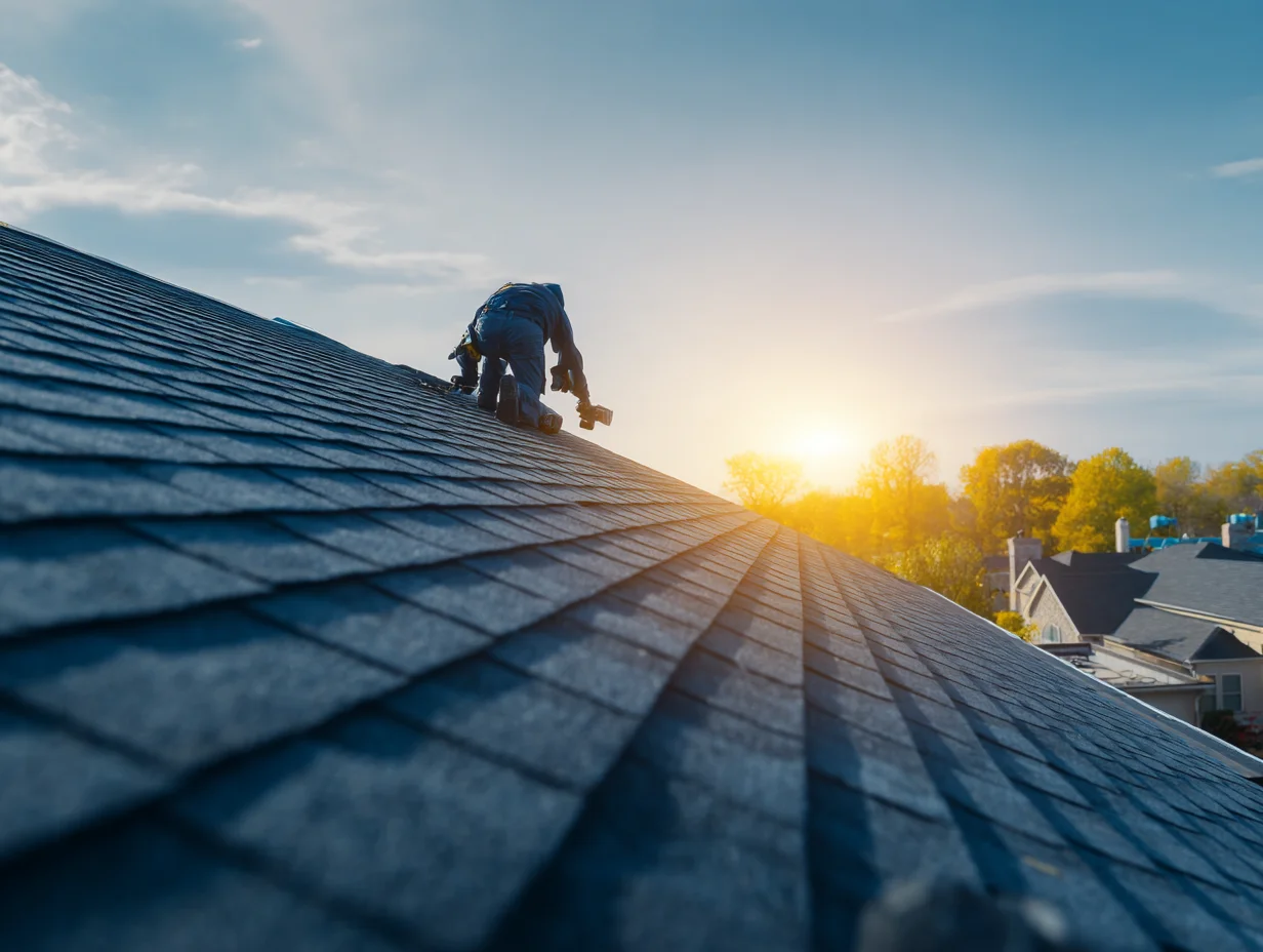 Roofer Installing Shingles