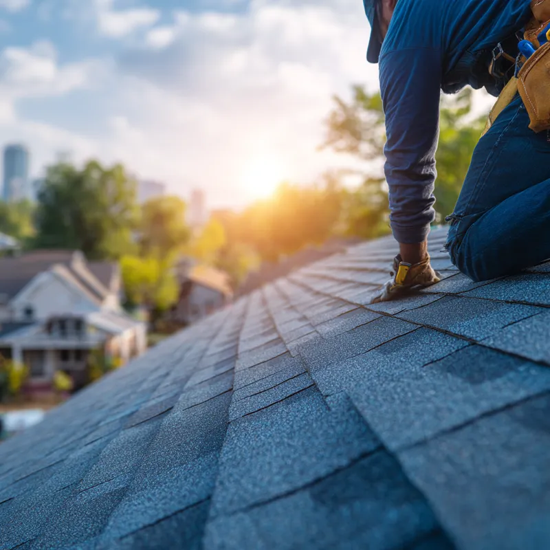 Roofer finishing a roof repair