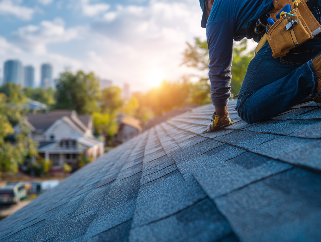 Roofer finishing roof repair